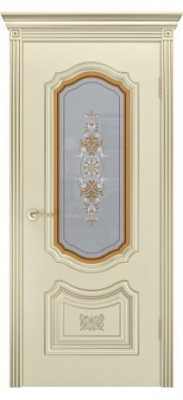 Дверь межкомнатная СОЛО R-0 В3 ШАМПАНЬ ЭМАЛЬ, ПАТИНА БЕЛОЕ ЗОЛОТО